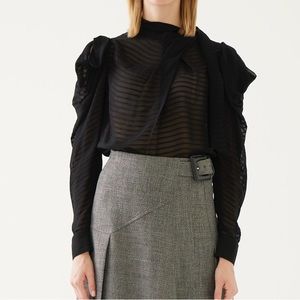 Anthropologie shadow stripe blouse with cold shoulder. Made in Turkey. Size 4